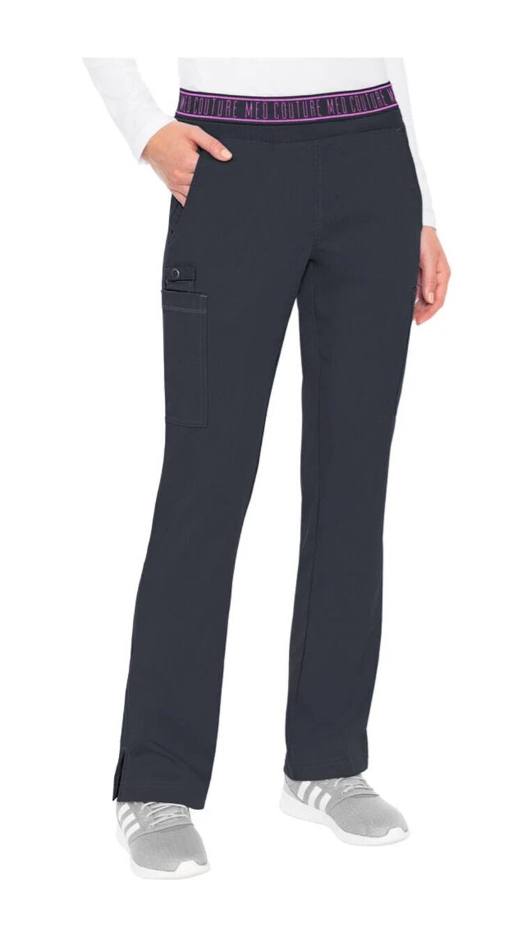 Med Couture PETITE Ally Logo Elastic Waistband Cargo Scrub Pant - Pewter